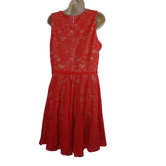 Danny and Nicole Coral Nude Lace Sleeveless Belted Dress Women Size 14 NEW - Picture 4 of 12